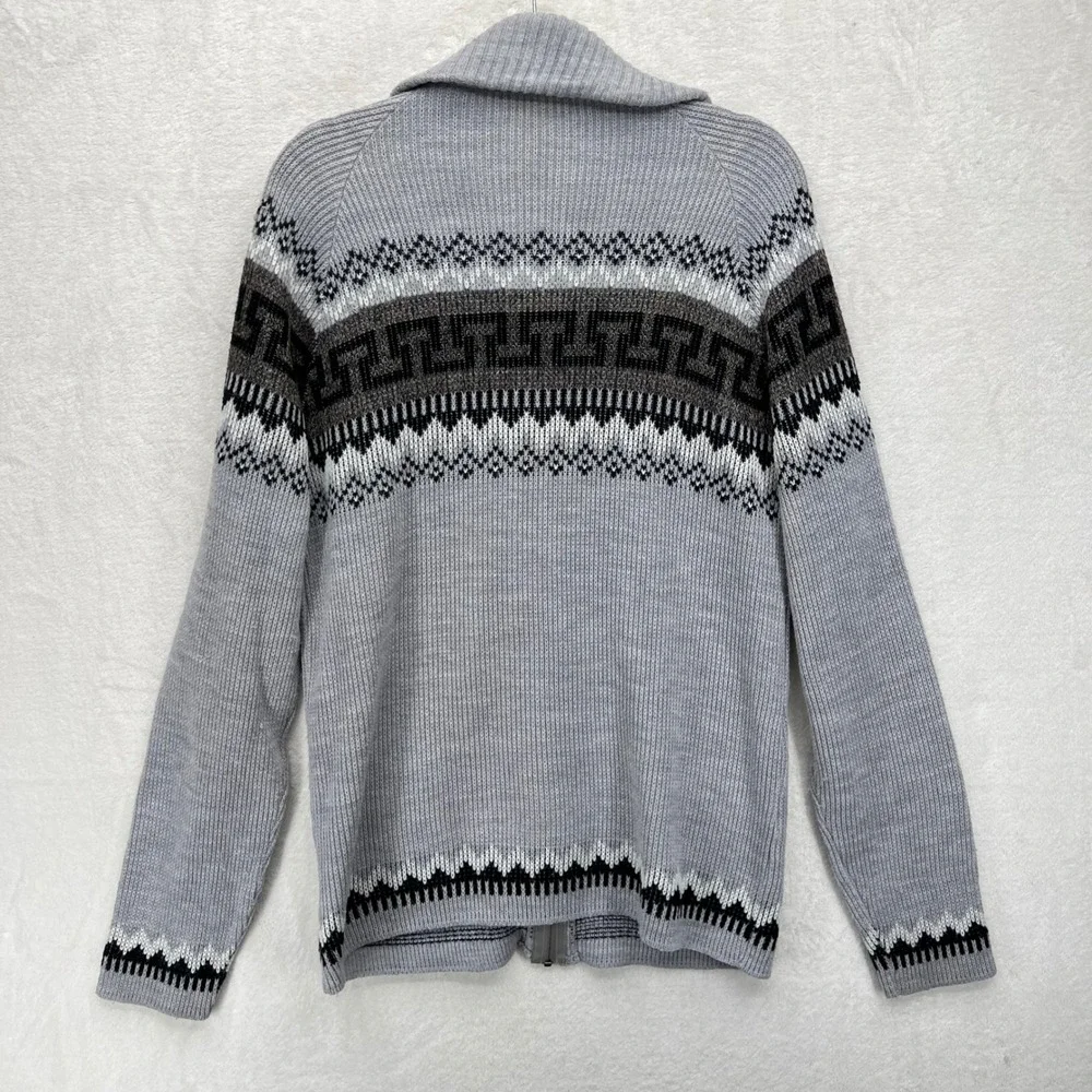 VTG USA St John's Bay Grandpa Cardigan Sweater Full Zip‎ Aztec Retro Gray Chunky - Picture 6 of 6